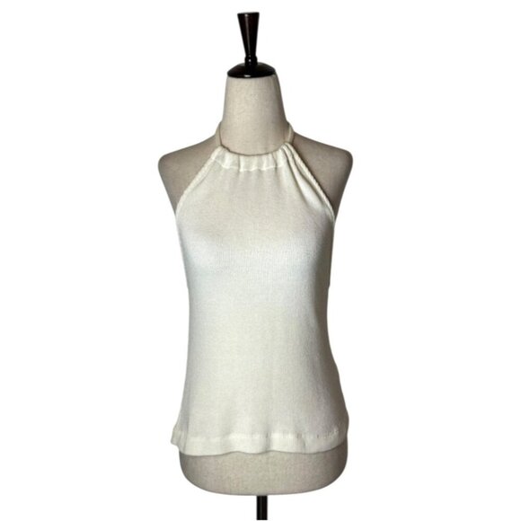 Oak + Fort Shirt Women Medium Ivory Ribbed Knit Tie‎ Neck Halter Top Streetwear - Picture 1 of 9